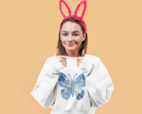 Blue Toile Patchwork Easter Butterfly PNG Coquette Spring Product Image 2