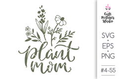 Plant Mom handwriting lettering with flower and herb SVG PNG Product Image 3