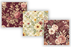 Wine Toile Digital Paper Pack, Vintage Floral Toile, Gingham Product Image 4