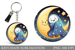 Cute Ghost Keychain Design. Halloween Keychain Sublimation Product Image 1