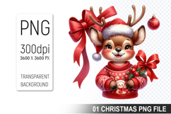 Watercolor Cute Christmas Reindeer Clipart PNG Bundle Product Image 4