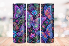 Neon Butterfly 20 OZ Skinny Tumbler Wrap Sublimation PNG. Product Image 4