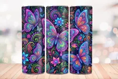 Neon Butterfly 20 OZ Skinny Tumbler Wrap Sublimation PNG. Product Image 4