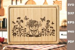 Baby Highland cow and Butterflies SVG, Laser engraving files Product Image 1