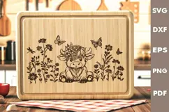 Baby Highland cow and Butterflies SVG, Laser engraving files Product Image 1