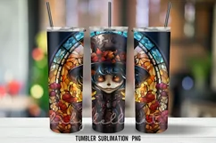 Stained Glass Skull Halloween Tumbler Wrap Sublimation Desin Product Image 2