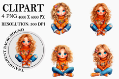 Watercolor Autumn Quirky Girl Clipart Watercolor PNG Product Image 1