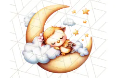 Sleeping Baby Animals PNG, Moon and Stars Nursery Clipart Product Image 4
