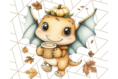 Fall Dinosaur PNG Clipart with Autumn Elements, Cute Dino Product Image 4