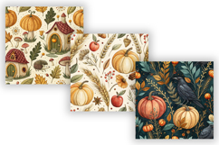 Cottagecore Pumpkin Patch Digital Paper, Seamless Watercolor Product Image 3