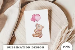 Watercolor Teddy Bear with balloons PNG Product Image 4