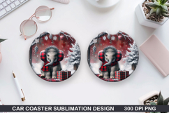 Elephant Car Coaster Sublimation| Christmas Coaster PNG Product Image 1