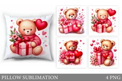 Valentines Bear Pillow. Valentines Pillow Sublimation Product Image 1