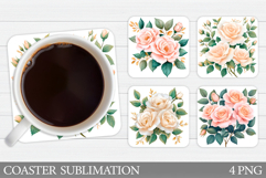 Roses Coaster Sublimation. Flowers Coaster Design Product Image 1