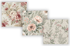 Grey Toile Digital Paper Pack, Vintage Floral Toile, Gingham Product Image 4