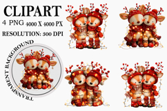 Whimsical santa reindeer clipart Watercolor PNG Product Image 1