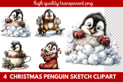 Christmas Penguin Sketch Clipart | Hand-Drawn Holiday Product Image 1