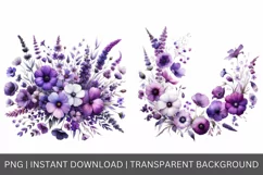 Flowers Collection, Watercolor Purple floral clipart Product Image 4