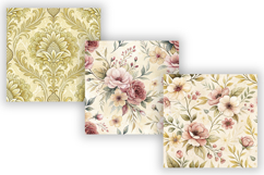Baby Yellow Toile Digital Paper Pack, Vintage Floral Toile Product Image 4