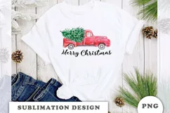 Watercolor vintage red truck christmas tree sublimation png Product Image 4