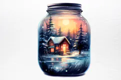 Christmas in Jar Watercolor Clipart PNG Product Image 4