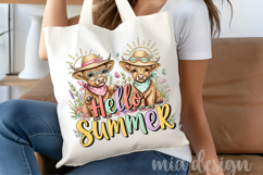 Hello Summer PNG Highland Cow Clipart Cute Calf Sublimation Product Image 4