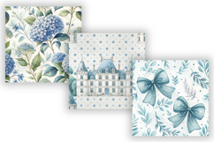French Chateau Watercolor Pattern, Blue Floral Pattern Product Image 4
