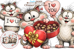 Whimsical Cats Valentine's Day Clipart, Valentine's Day PNG Product Image 1