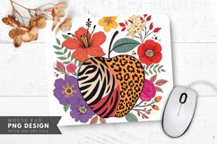 Vibrant Apple Animal Prints and Flowers Mouse Pad PNG Product Image 1