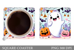 Cute Ghost Coaster Design. Halloween Sublimation Product Image 1
