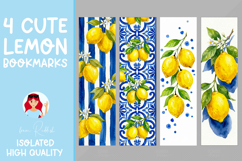 4 Watercolor Lemon Bookmarks, Mediterranean Citrus Design Product Image 1