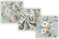Powder Blue Toile Digital Paper Pack, Vintage Floral Toile Product Image 3