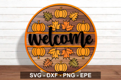 Fall Welcome Sign SVG Round | Pumpkin Leaf Autumn Door Decor Product Image 4