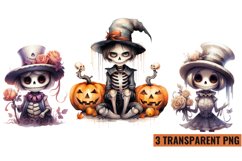 Watercolor Cute skeleton halloween sublimation , PNG Product Image 1