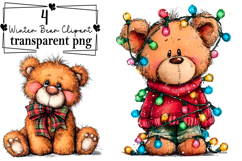 Whimsical Winter Bear Clipart Watercolor PNG Product Image 1
