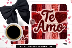Faux Latch Hook Te Amo Coaster PNG | Valentine's Day PNG Product Image 1