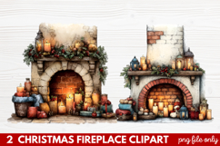 Cozy Christmas Fireplace Clipart | Holiday Mantel &amp; Winter Product Image 1