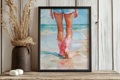 Watercolor Coastal Cowgirl Boots Beach Print Product Image 4