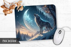 Enchanting Wolf Under the Crescent Moon Mouse Pad PNG Design Product Image 1