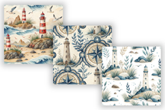 Seaside Lighthouse Digital Paper Pack, Seamless Watercolor Product Image 4