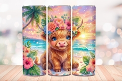 Tropical Highland Cow 20 OZ Skinny Tumbler Wrap Sublimation. Product Image 4