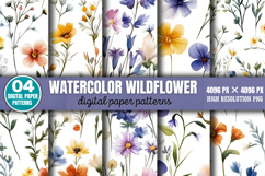 Watercolor Wildflower Digital Background Paper Bundle PNG Product Image 5