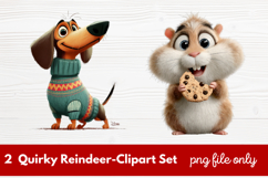 2 Quirky Reindeer Clipart Set | Fun Holiday Reindeer PNG Product Image 1