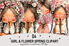 Girl &amp; Flower Spring Clipart png Watercolor png Product Image 1