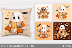 Patchwork Ghost Pillow Design. Halloween Pillow Sublimation Product Image 1