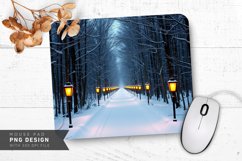 Lantern-Lit Winter Path in Snowy Forest Mouse Pad PNG Product Image 1