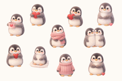 Cute Penguin Watercolor Clipart Set 20 PNG | Valentine Product Image 4