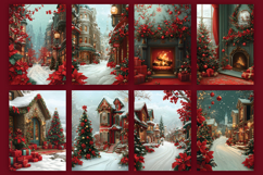 Vintage Red Green Christmas Digital Paper Bundle, A4 size Product Image 9