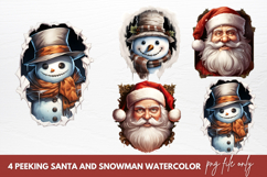 Watercolor Peeking Santa and Snowman Clipart Product Image 1
