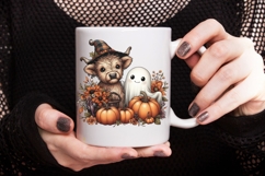 Halloween Ghost And Highland Cow Png, Floral Halloween Png. Product Image 4